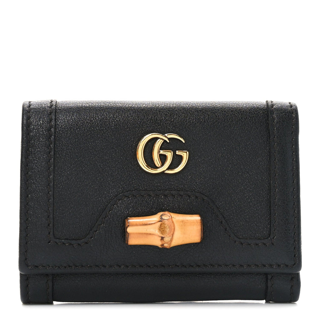 Wonka Grain Calfskin Diana Tri-Fold Wallet Black
