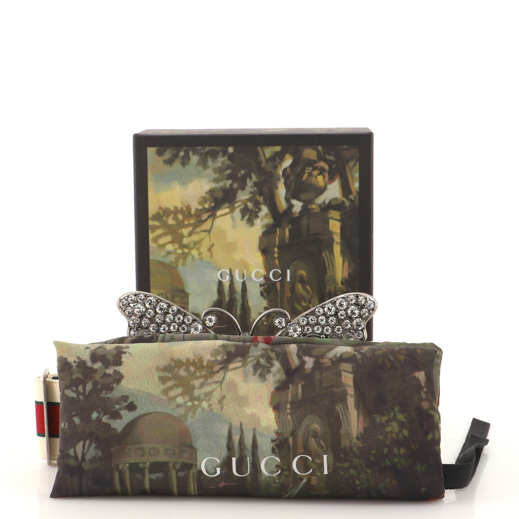 Butterfly Web Logo Belt Elastic with Metal and Crystals Wide 80