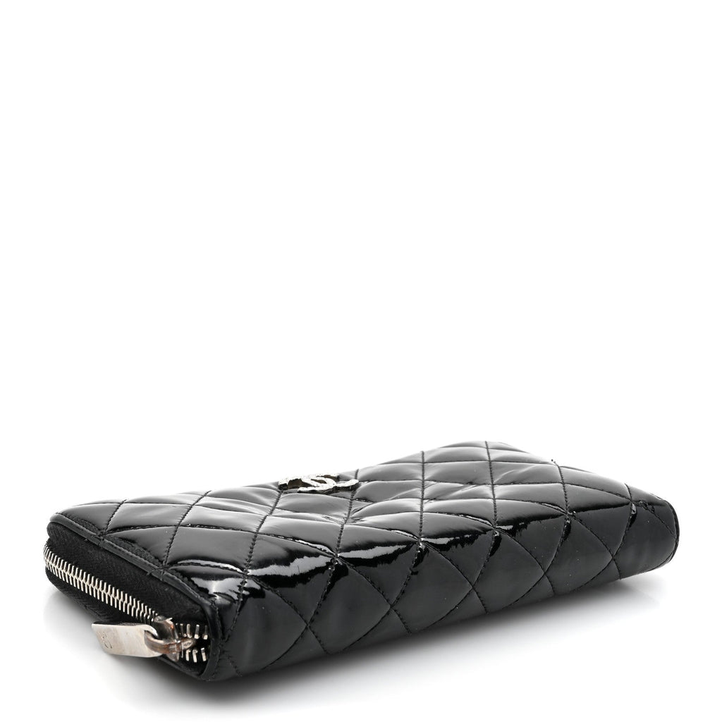 Patent Quilted Brilliant Zip Around Wallet Black