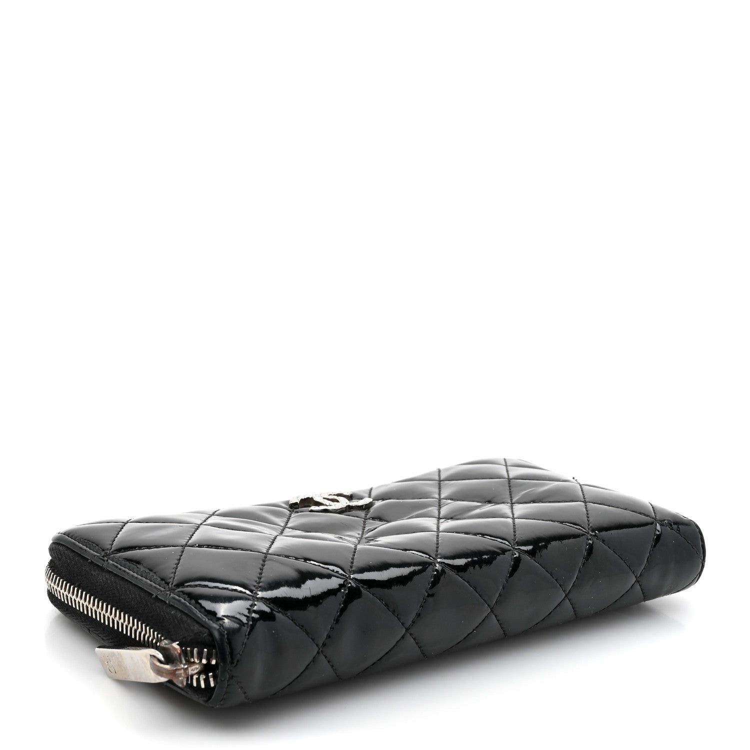 Patent Quilted Brilliant Zip Around Wallet Black