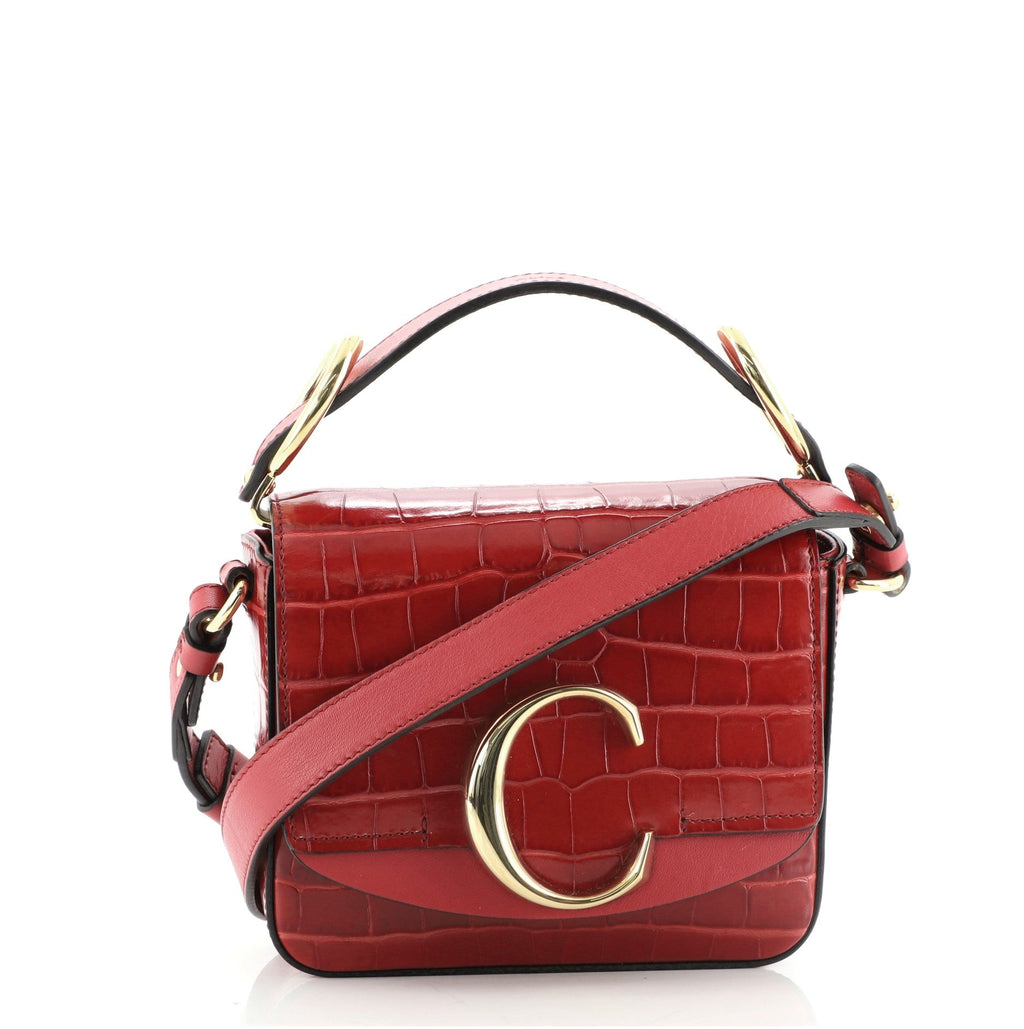 C Flap Bag Crocodile Embossed Leather Mini