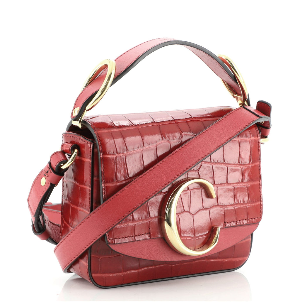 C Flap Bag Crocodile Embossed Leather Mini