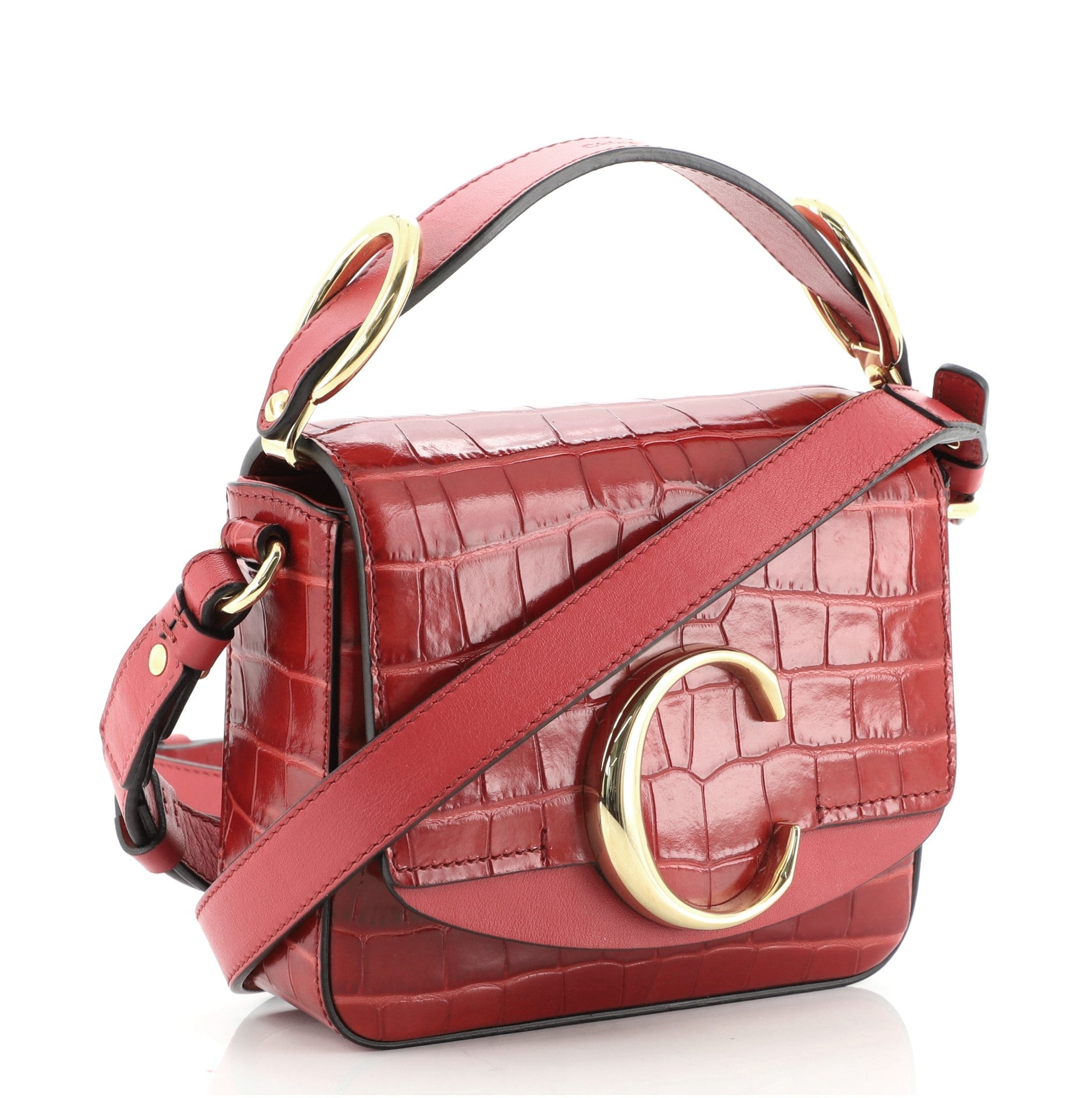 C Flap Bag Crocodile Embossed Leather Mini