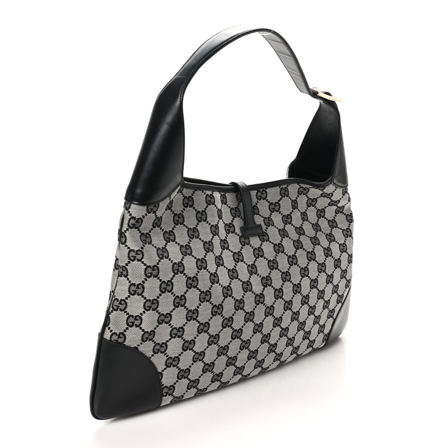 Monogram Lobster Clasp Jackie O Hobo Beige Black