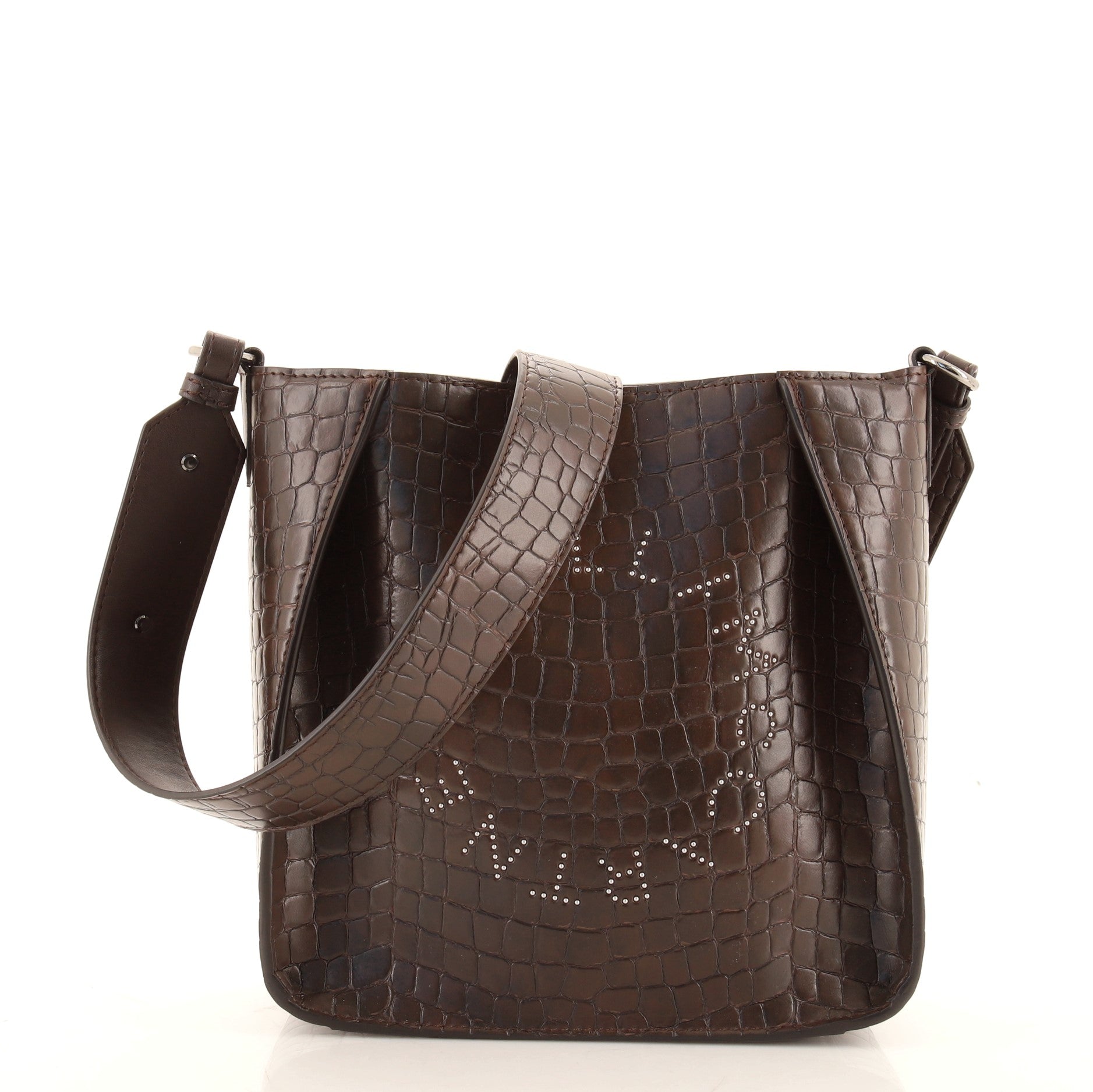Logo Crossbody Bag Crocodile Embossed Faux Leather Mini