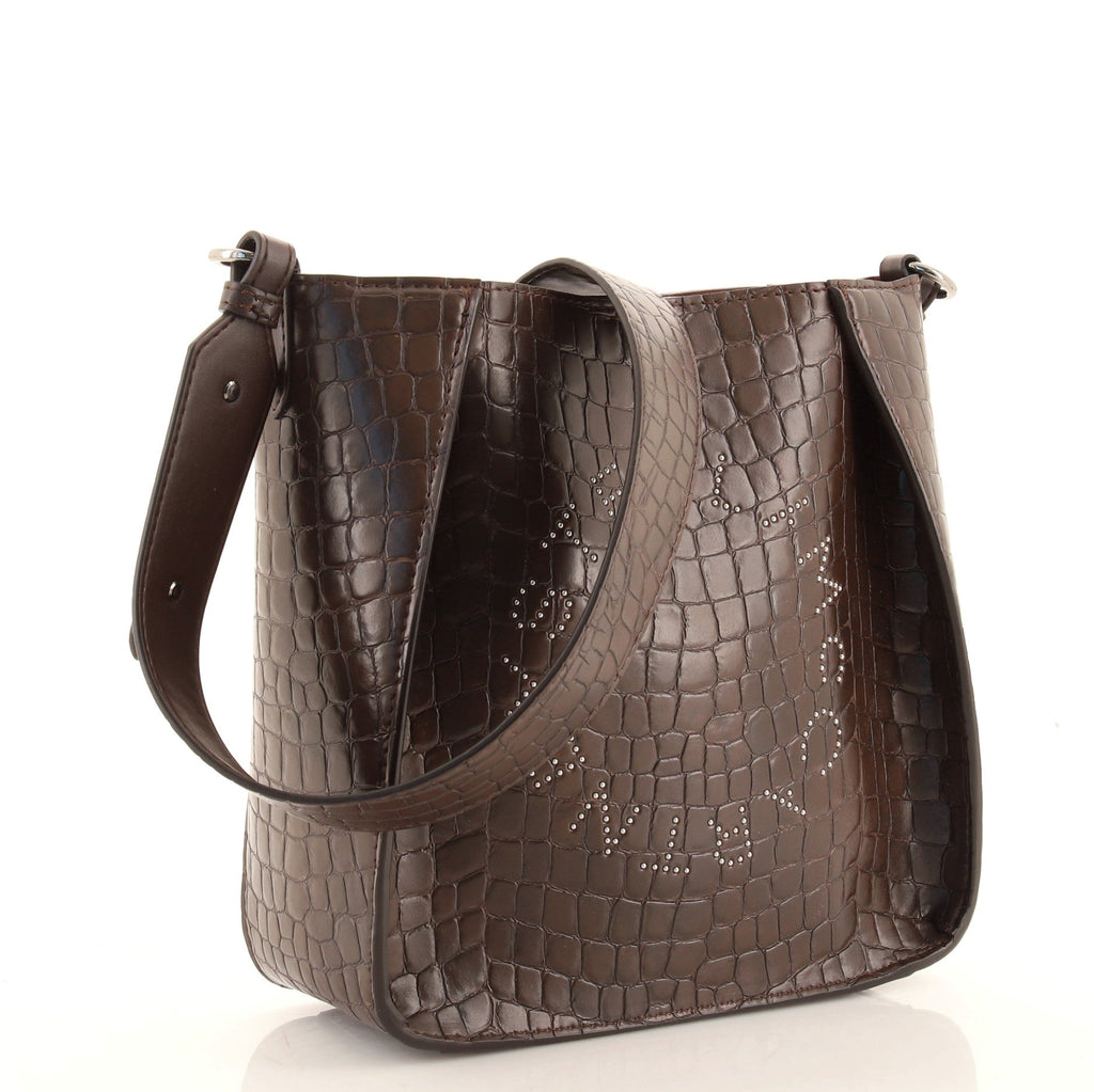 Logo Crossbody Bag Crocodile Embossed Faux Leather Mini