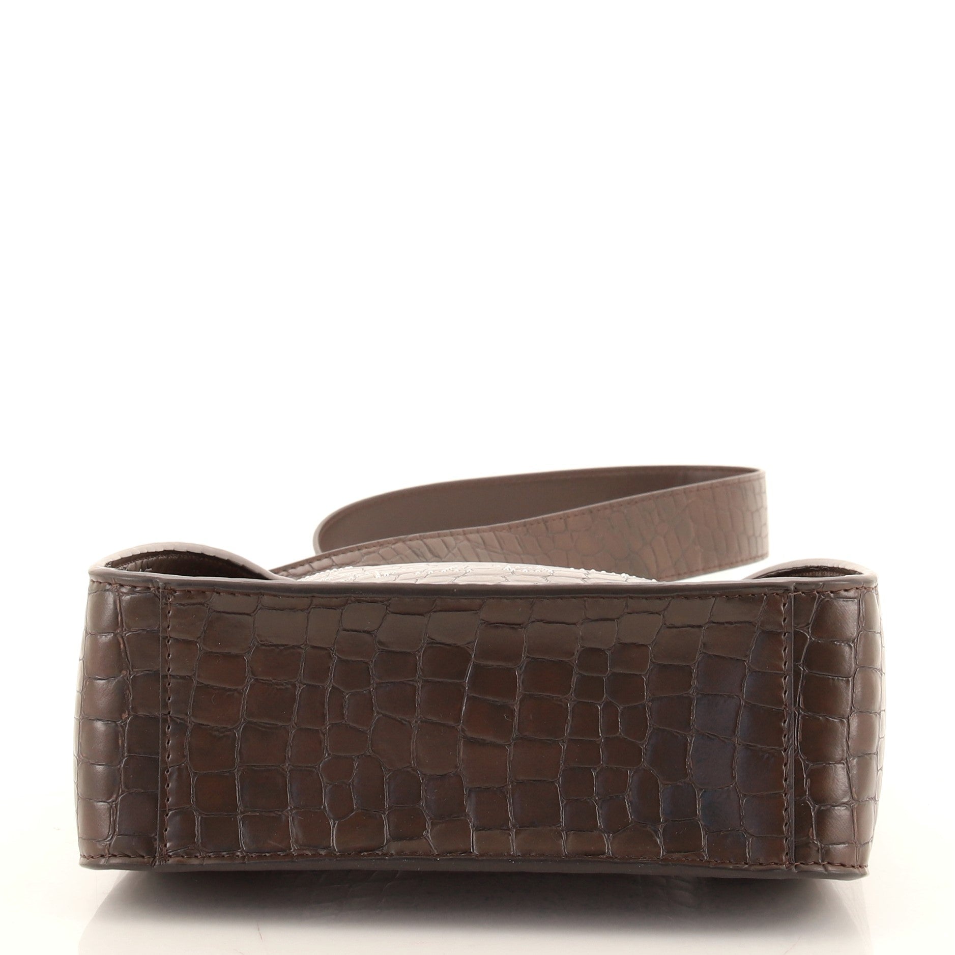 Logo Crossbody Bag Crocodile Embossed Faux Leather Mini