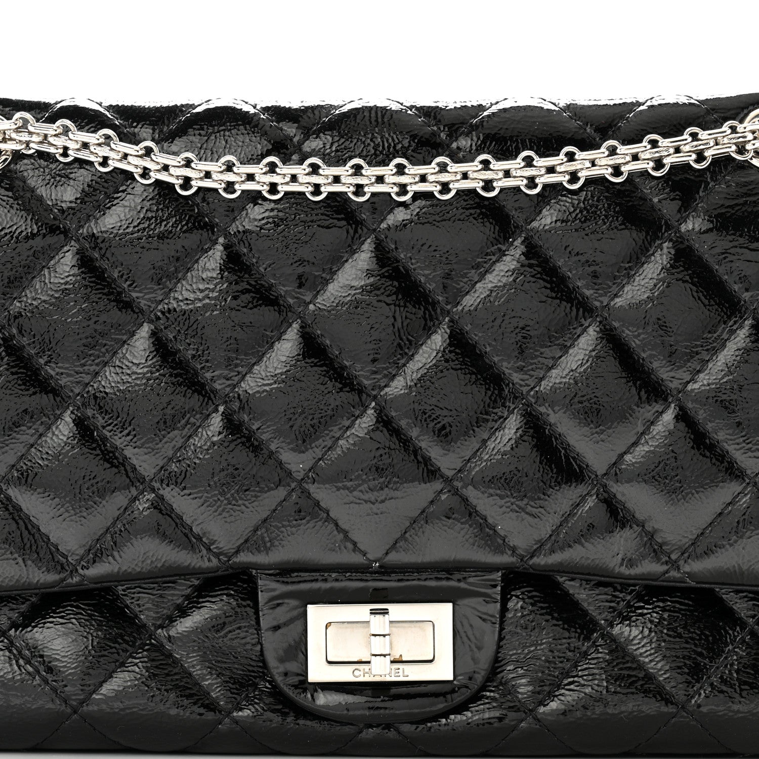 Distressed Patent Quilted 2.55 Reissue 227 Flap Black