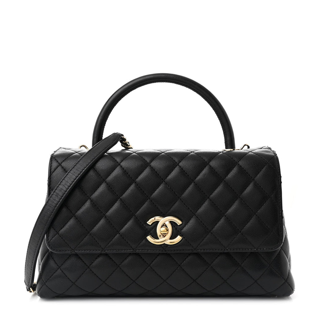 Caviar Quilted Small Coco Handle Flap Black