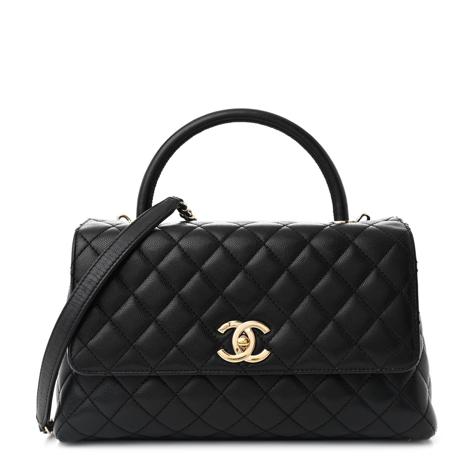 Caviar Quilted Small Coco Handle Flap Black