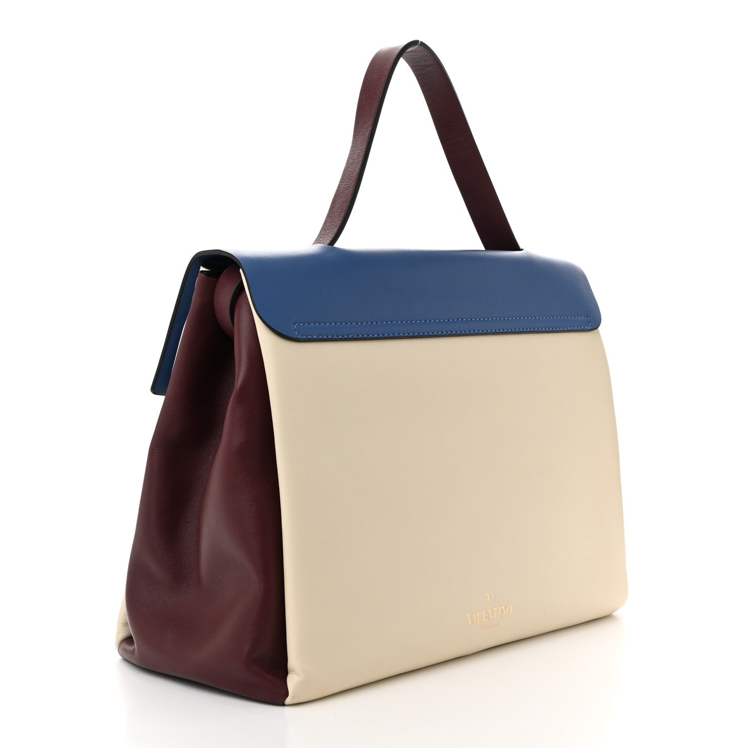 Calfskin Colorblock Mime Single Handle Bag Ruby Marine