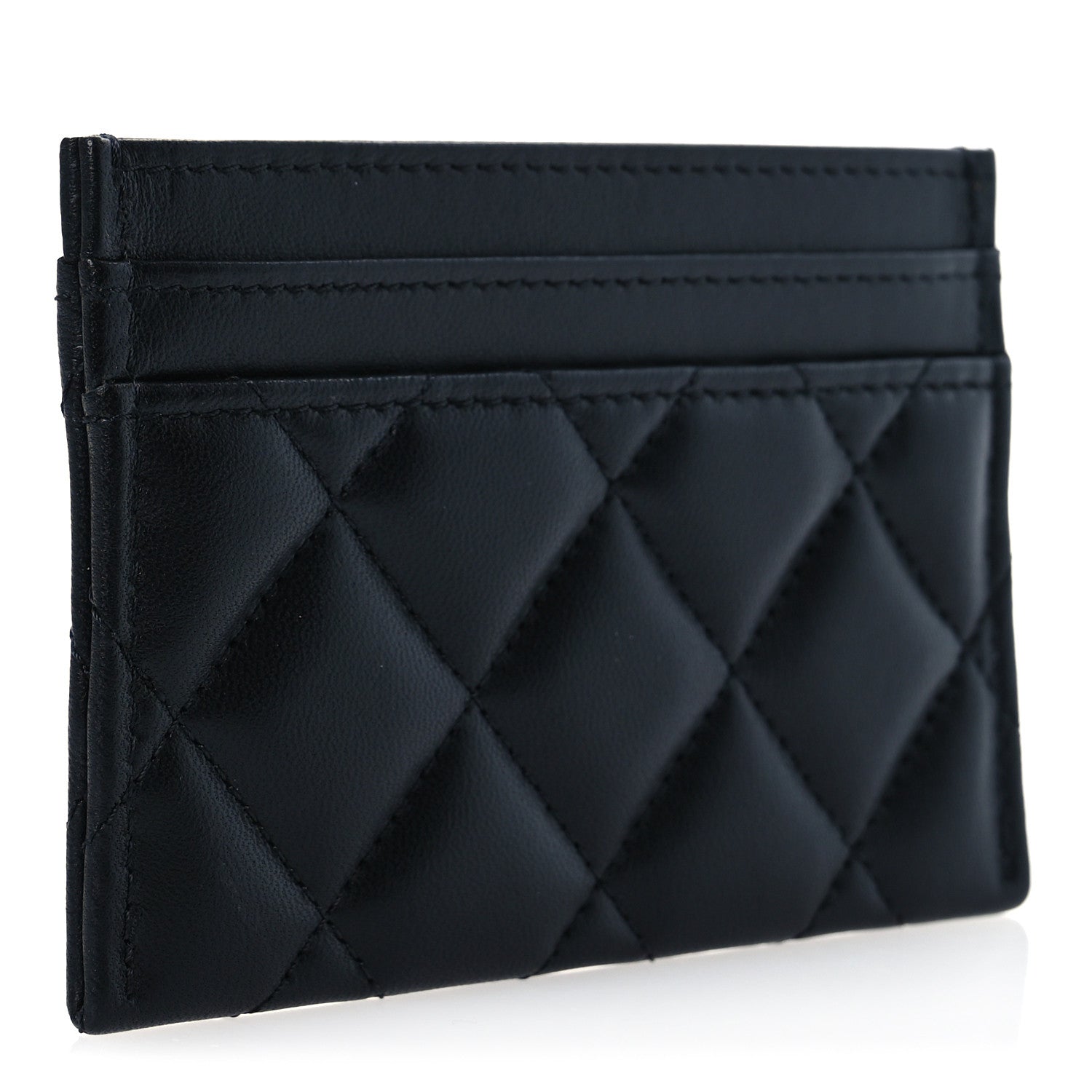 Lambskin Quilted Pearl CC Chanel  Holder Black