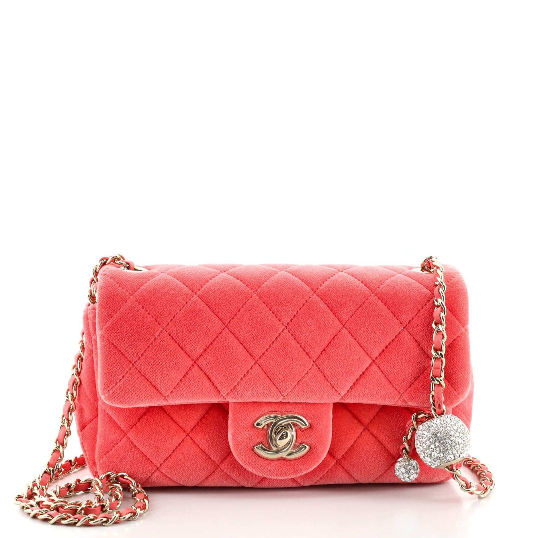 Pearl Crush Flap Bag Quilted Velvet with Crystal Detail Mini