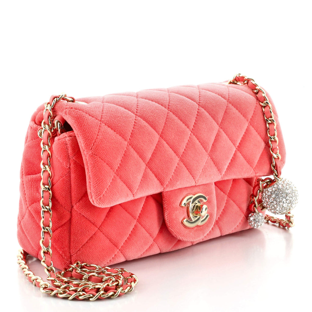 Pearl Crush Flap Bag Quilted Velvet with Crystal Detail Mini