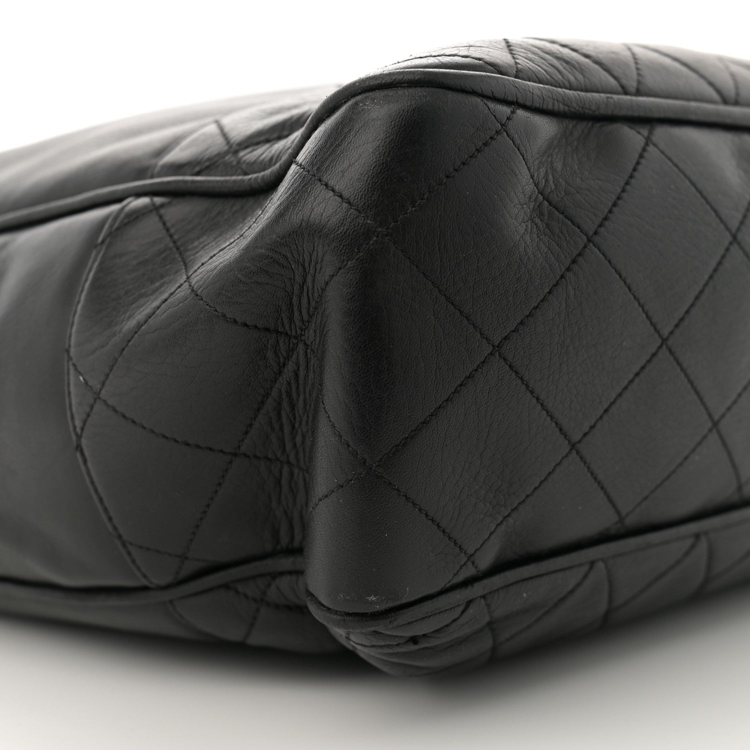 Lambskin Quilted Shopping Tote Black