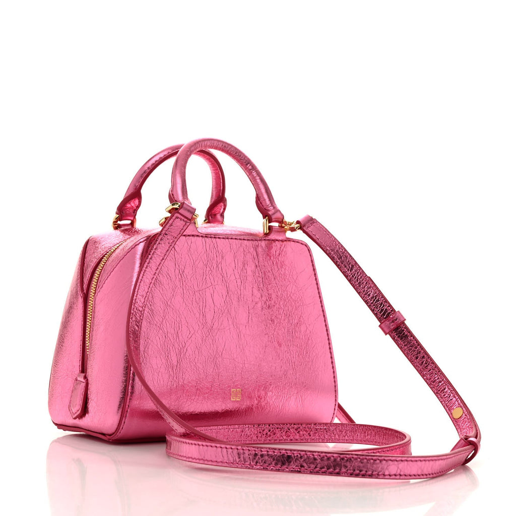 Laminated Lambskin Micro Antigona Cube Bag Raspberry