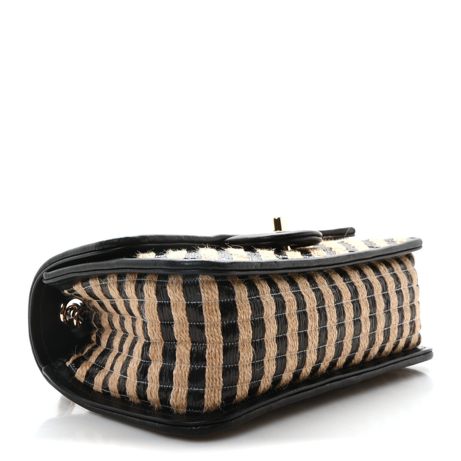 Raffia Jute Striped Small Urban Jungle Single Flap Black Beige