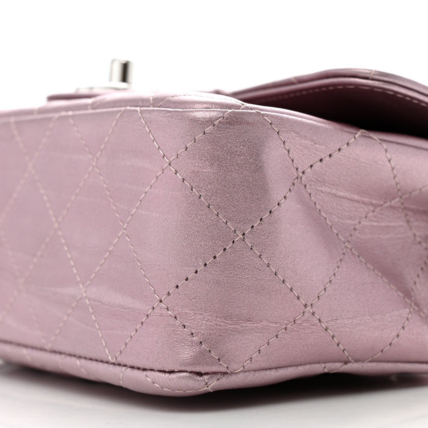 Metallic Calfskin Quilted Mini Rectangular Flap Pink