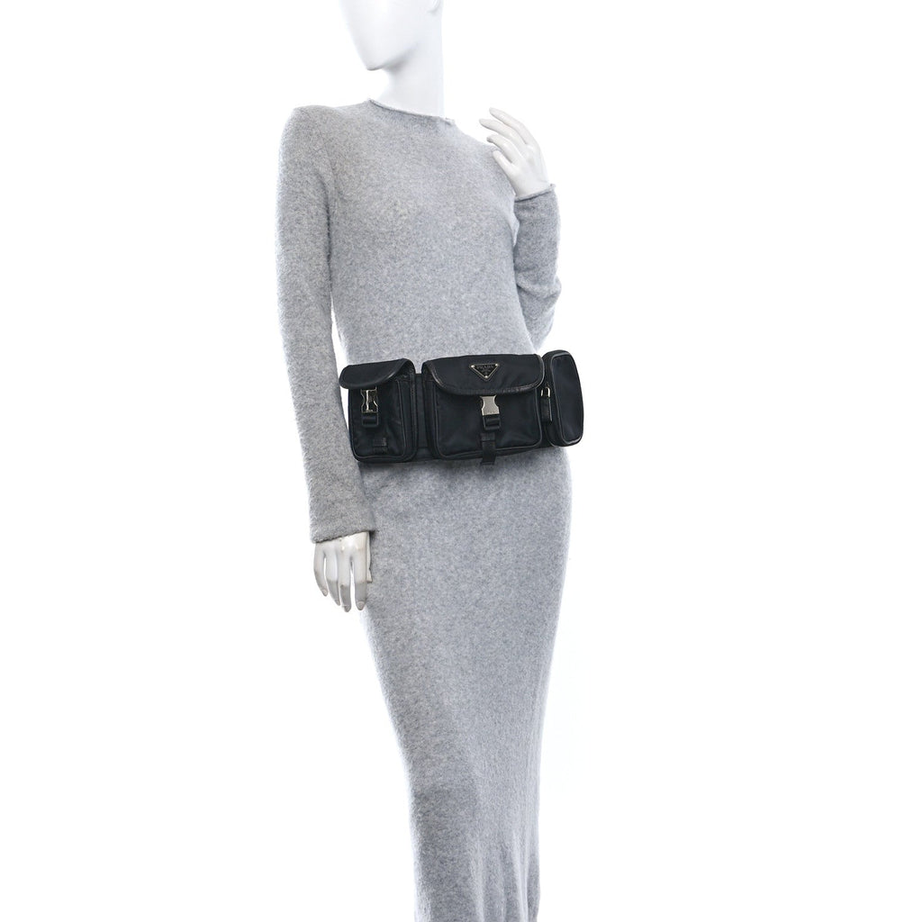 Tessuto Nylon Saffiano Marsupio Triple Pocket Belt Bag Black