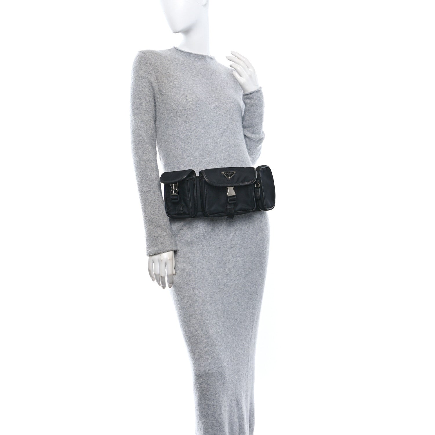Tessuto Nylon Saffiano Marsupio Triple Pocket Belt Bag Black