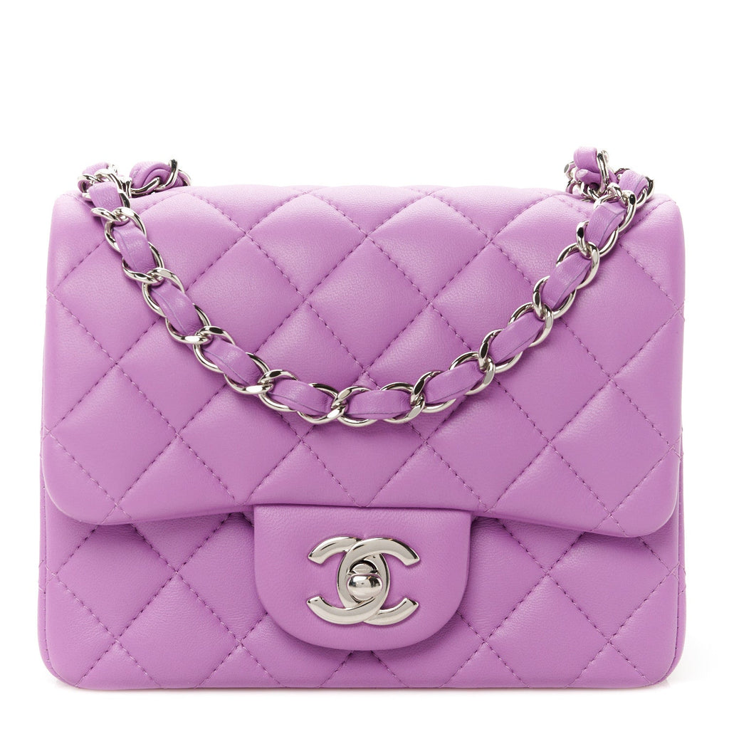Lambskin Quilted Mini Square Flap Purple