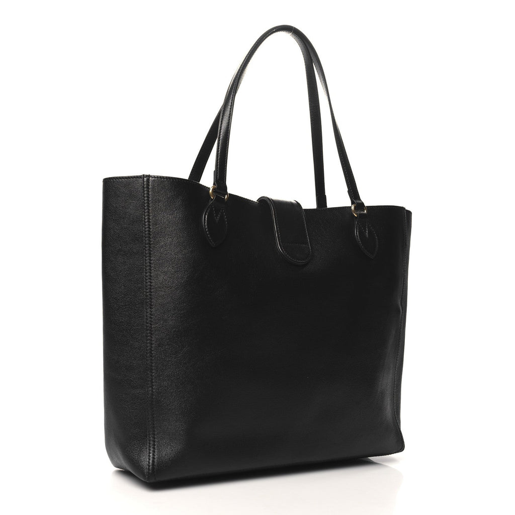 New Sakai Calfskin Lux Medium Dahlia Tote Black