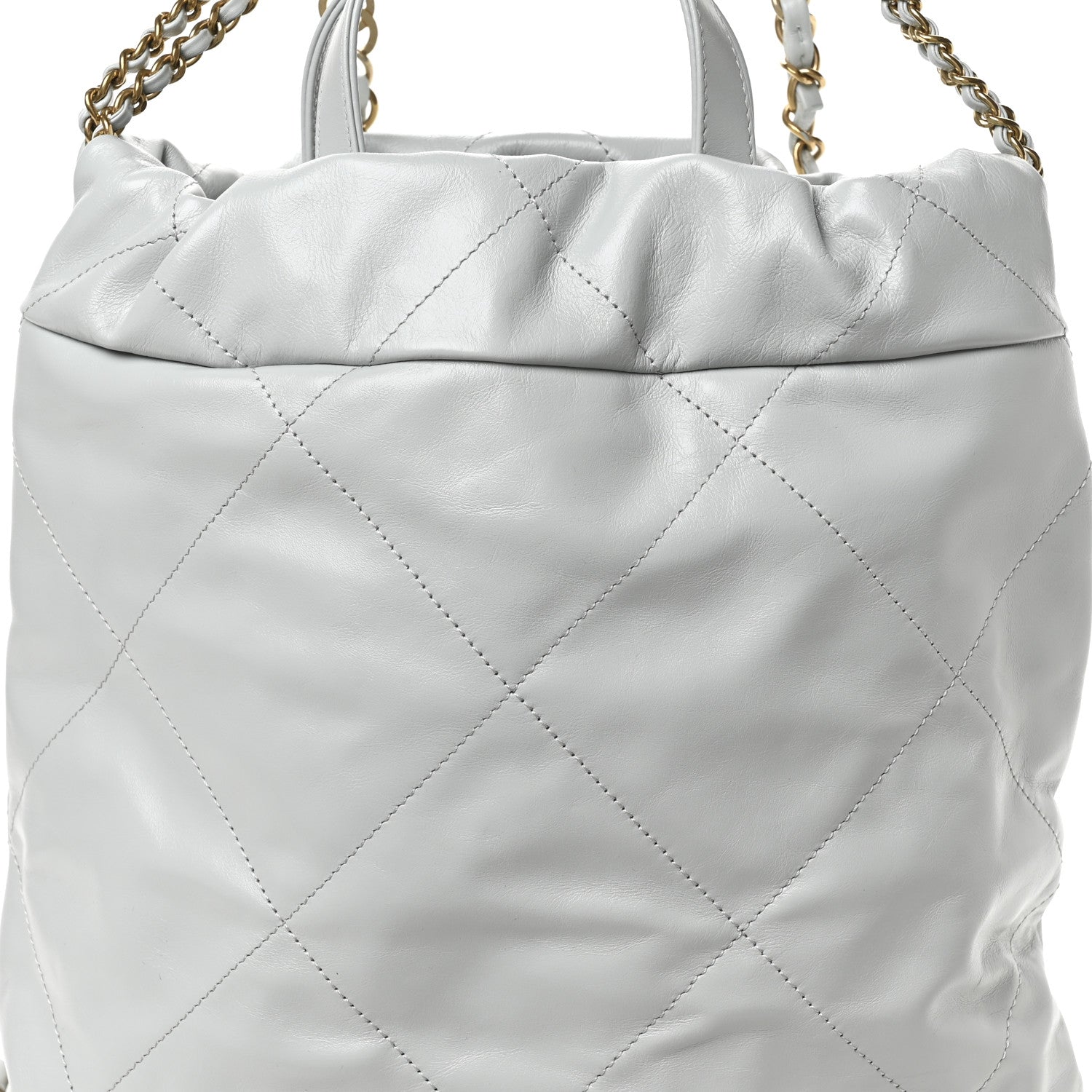 Shiny Calfskin Quilted Chanel 22 Backpack Light Blue