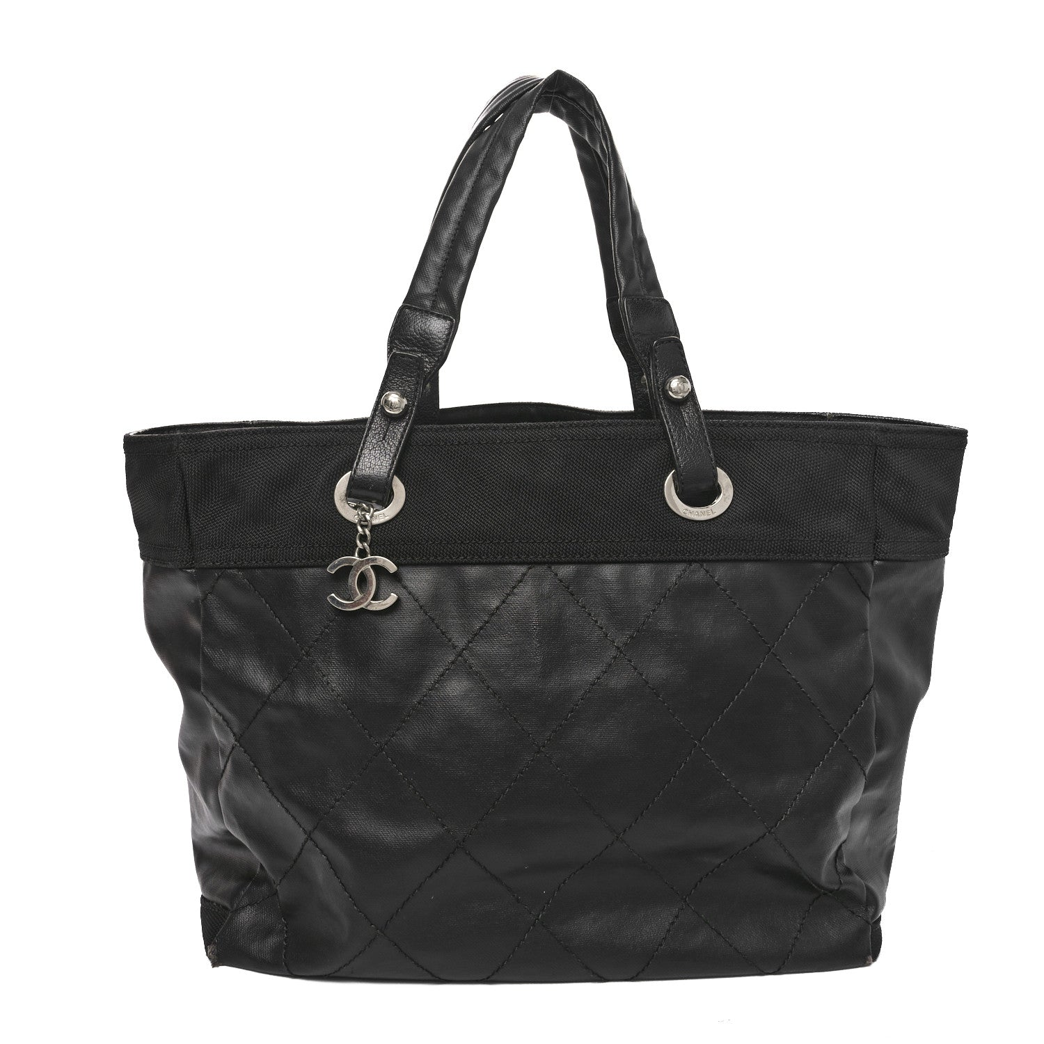 Coated Canvas Quilted Large Paris Biarritz Tote Black