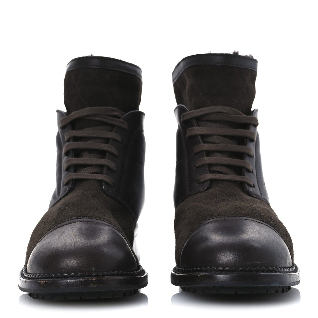 Suede Calfskin Shearling Cap Toe CC Short Boots 39 Brown