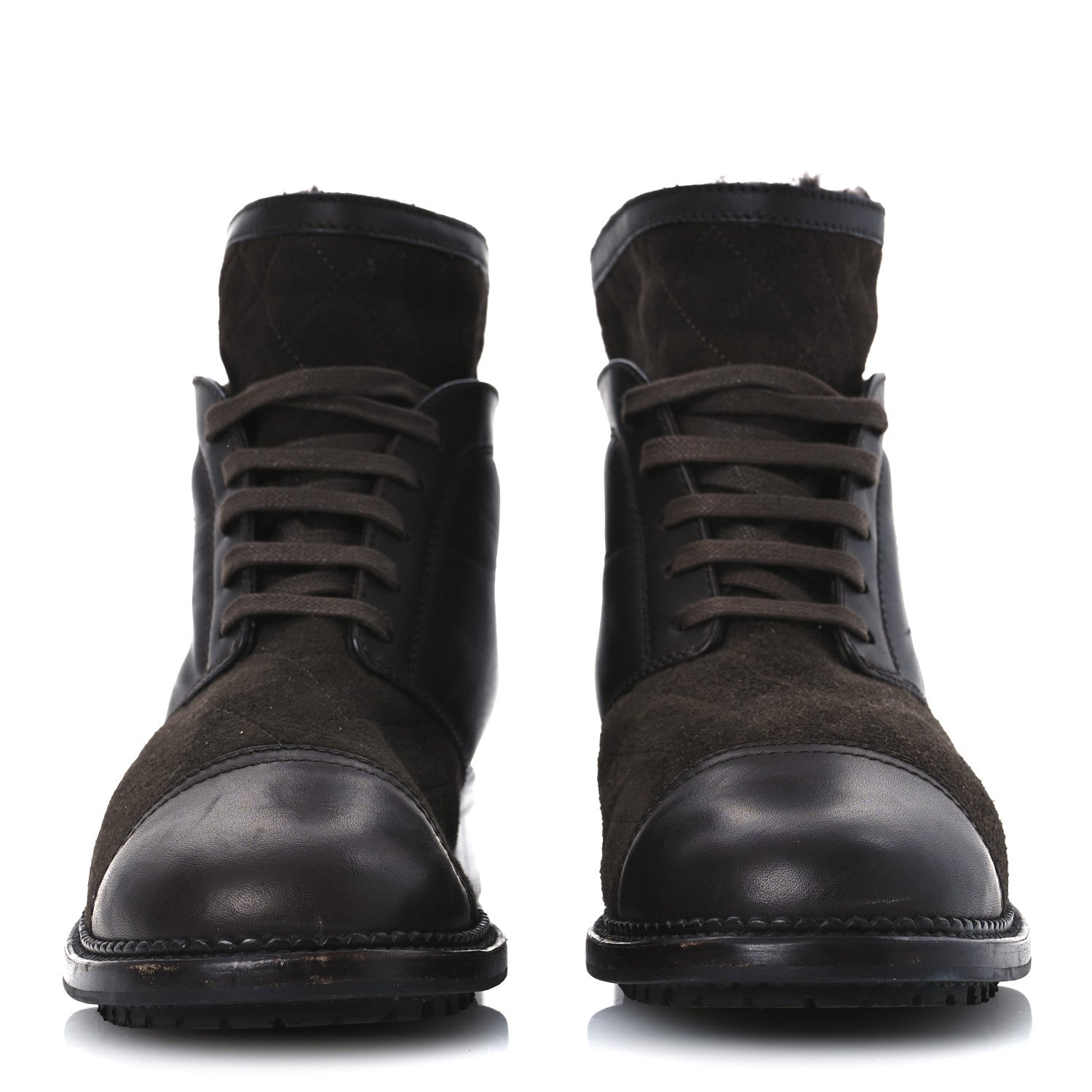 Suede Calfskin Shearling Cap Toe CC Short Boots 39 Brown