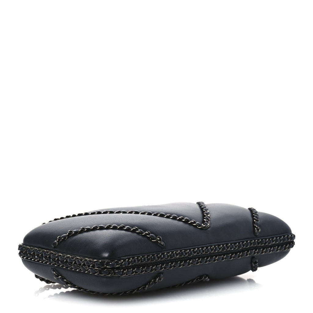 Lambskin Chevron Quilted Chain Around Clutch Black