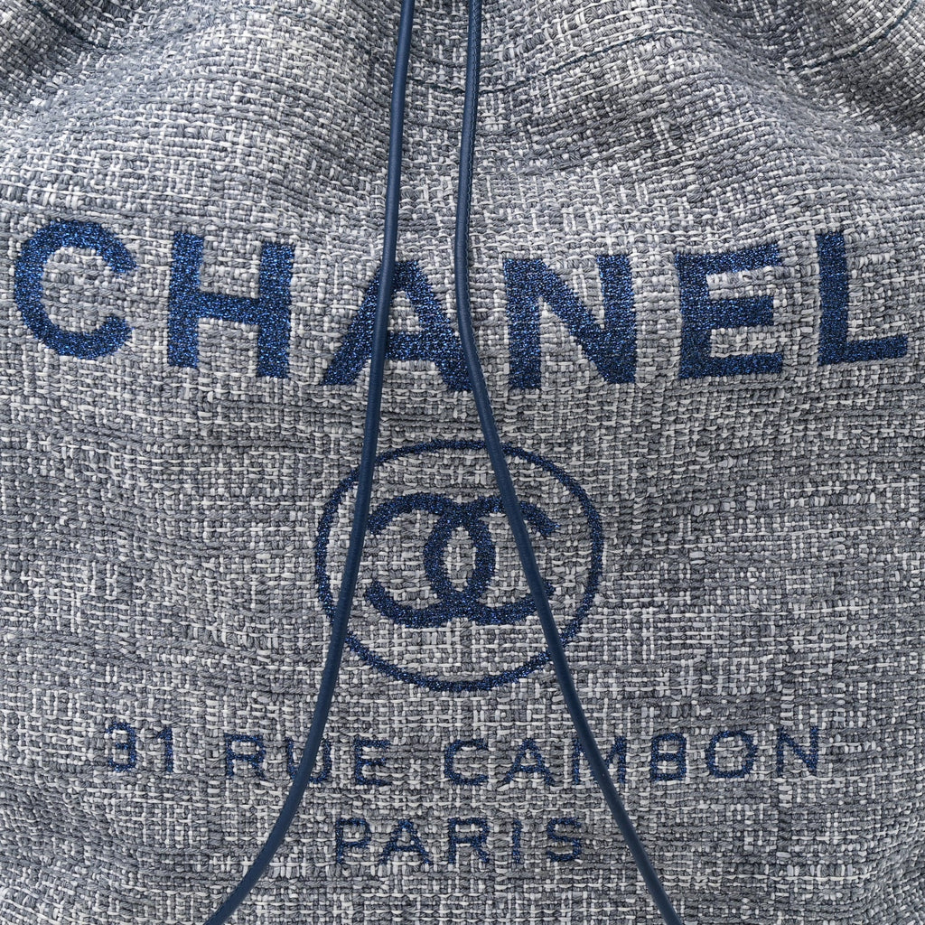 Woven Straw Raffia Large Deauville Backpack Blue