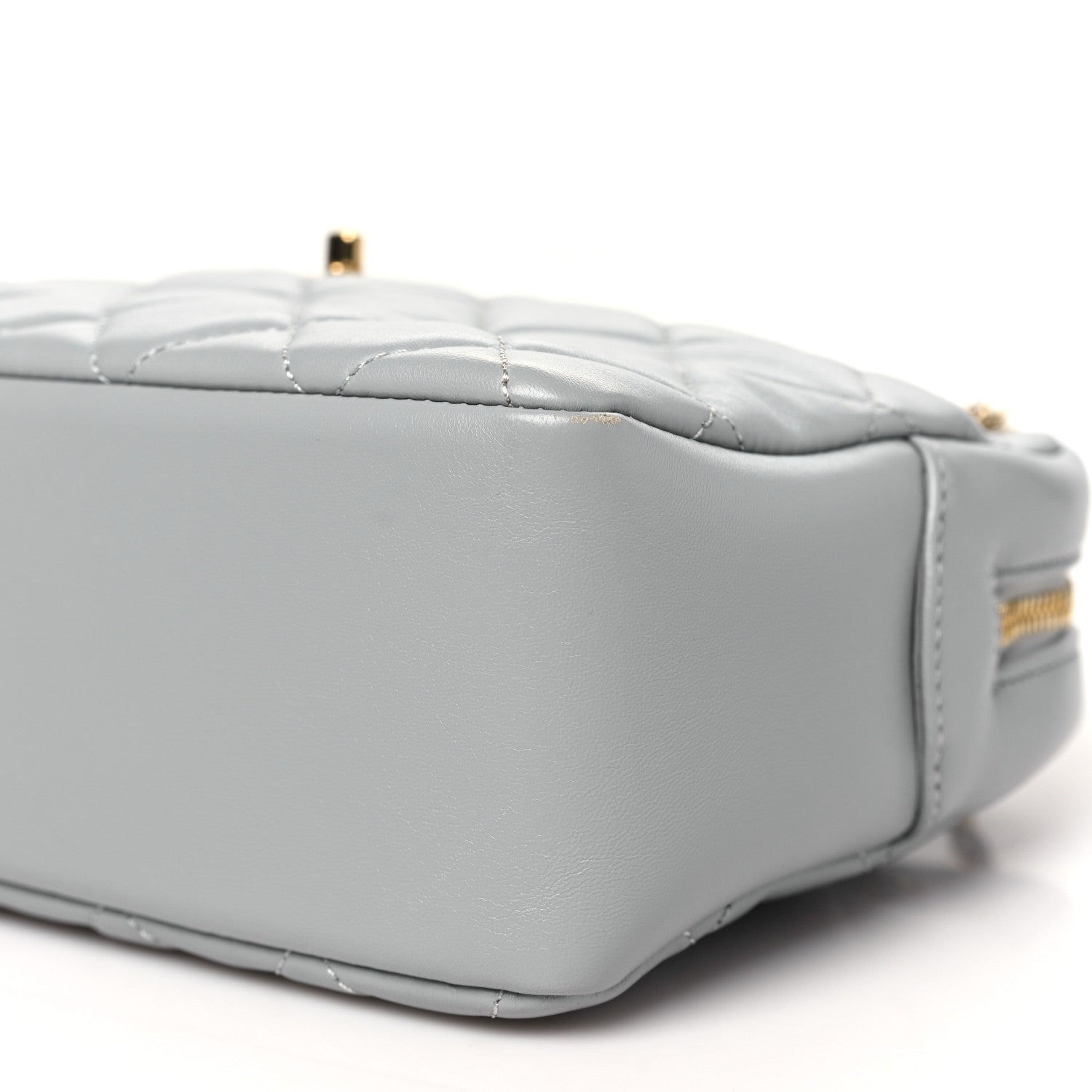 Shiny Lambskin Quilted Medium Camera Case Grey