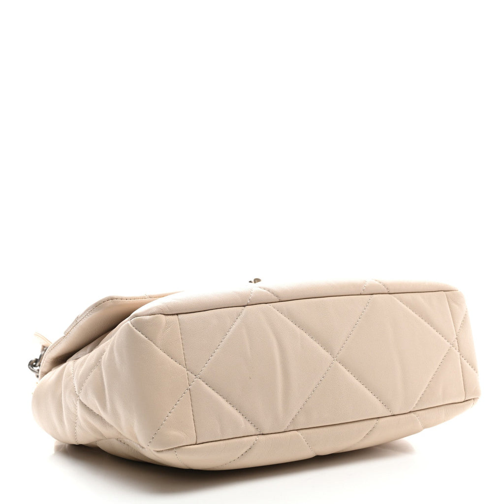 Goatskin Quilted Large Chanel 19 Flap Beige