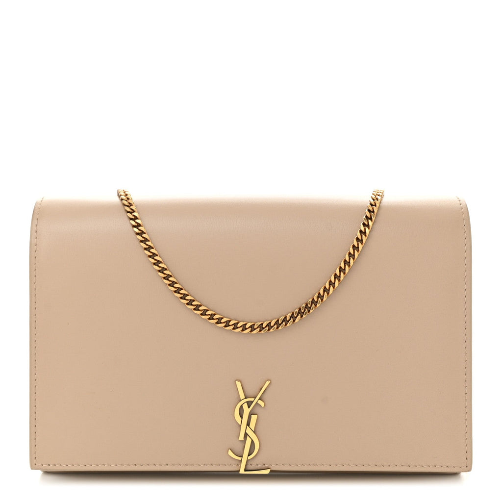 Glossy Calfskin Monogram Chain Wallet Dark Beige