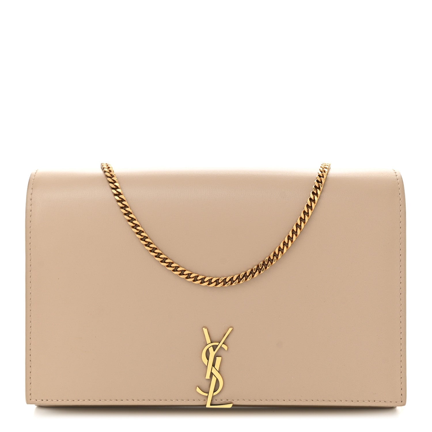 Glossy Calfskin Monogram Chain Wallet Dark Beige