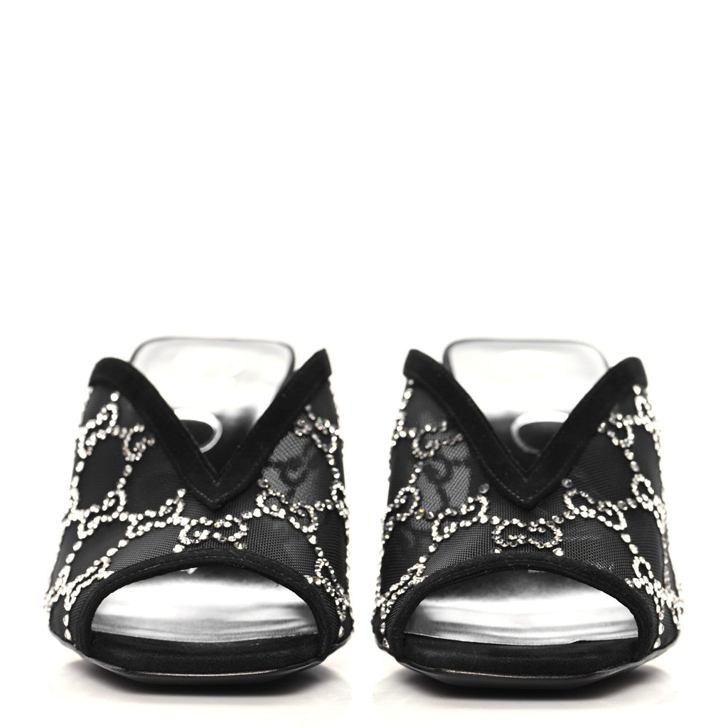 Tela Retino Kid Scamosciato Crystal GG Monogram Square G 95mm Slide Sandals 35  Black