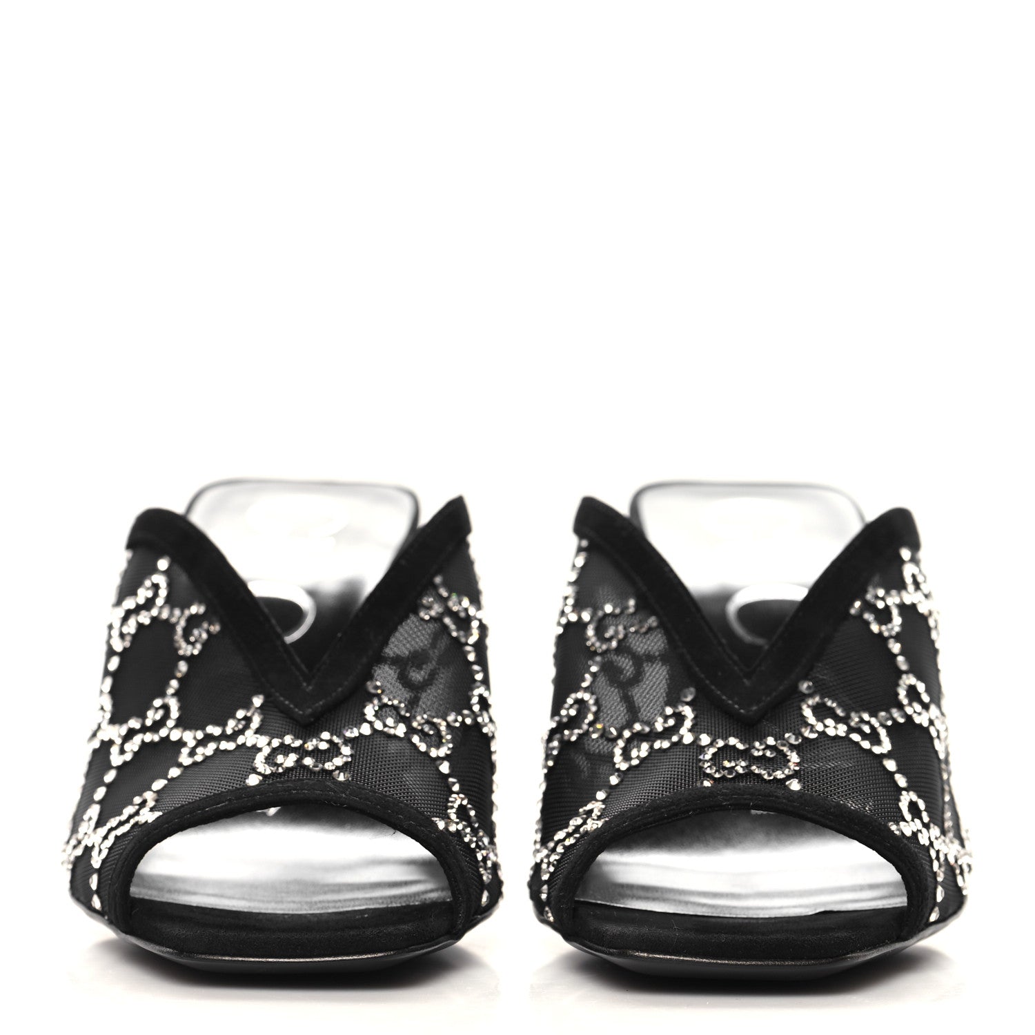 Tela Retino Kid Scamosciato Crystal GG Monogram Square G 95mm Slide Sandals 35  Black