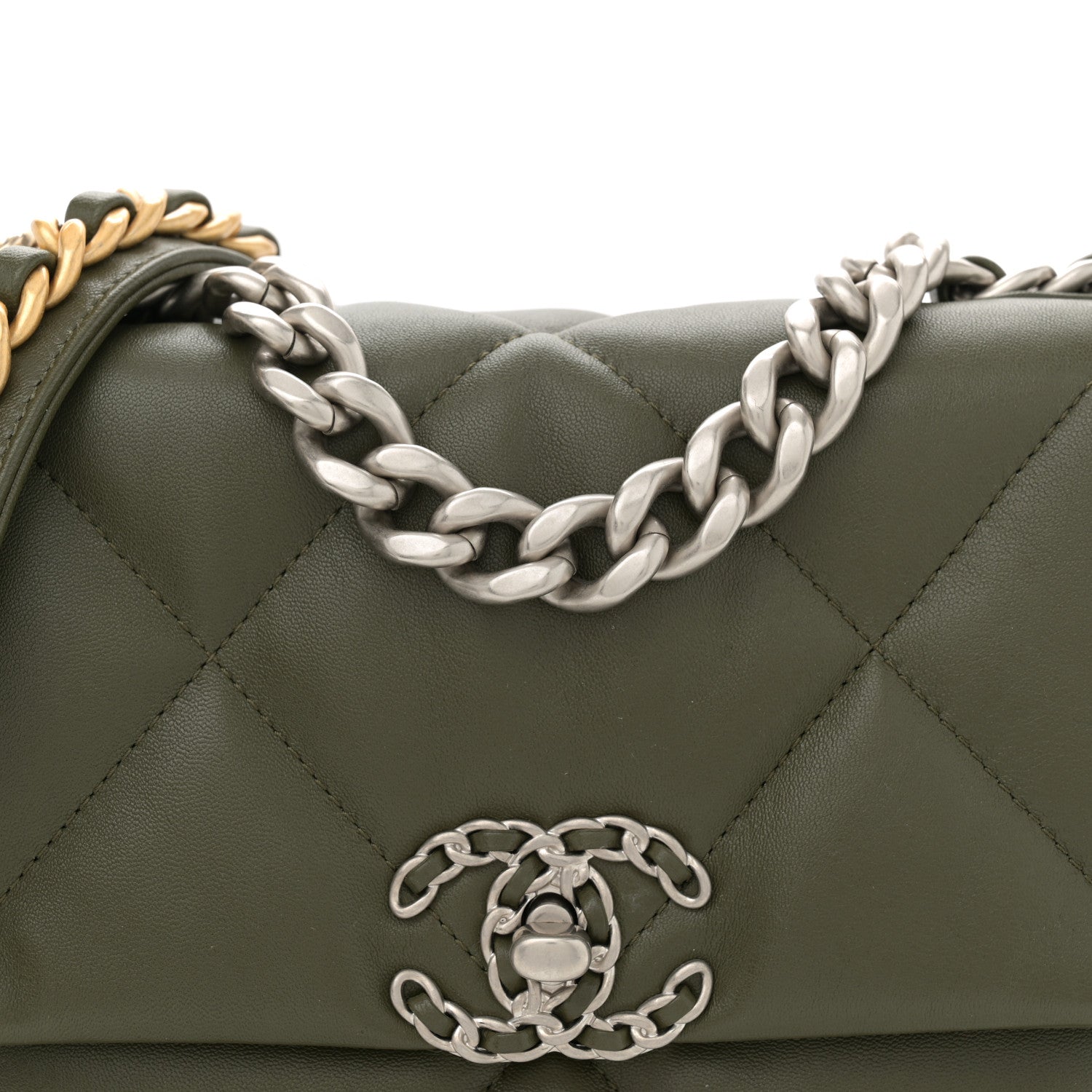 Lambskin Quilted Medium Chanel 19 Flap Khaki
