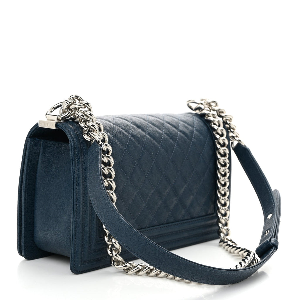 Caviar Quilted Medium Boy Flap Dark Blue