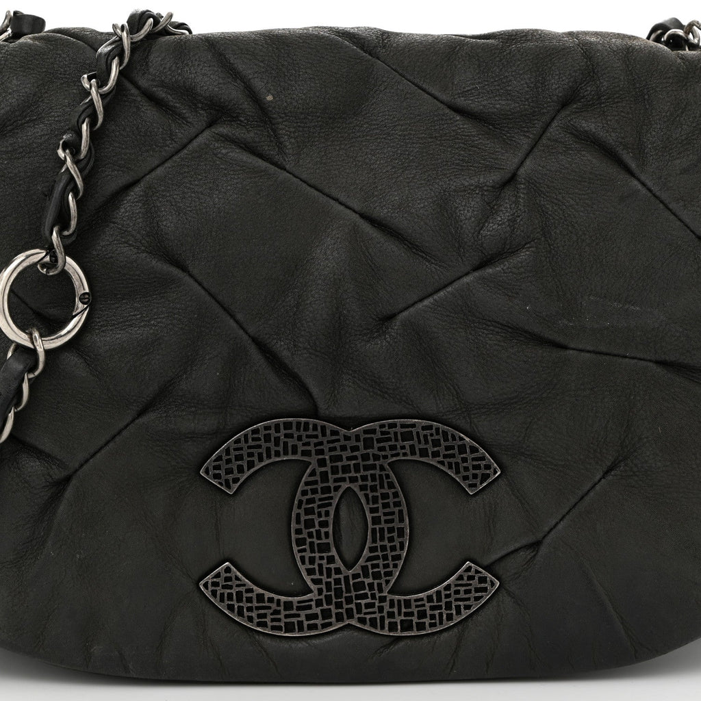 Iridescent Calfskin Glint Flap Black