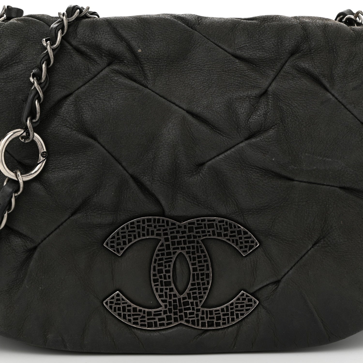 Iridescent Calfskin Glint Flap Black