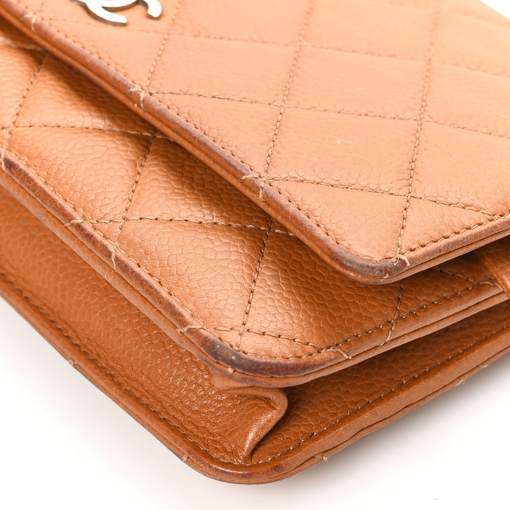 Caviar Quilted Wallet On Chain WOC Light Brown