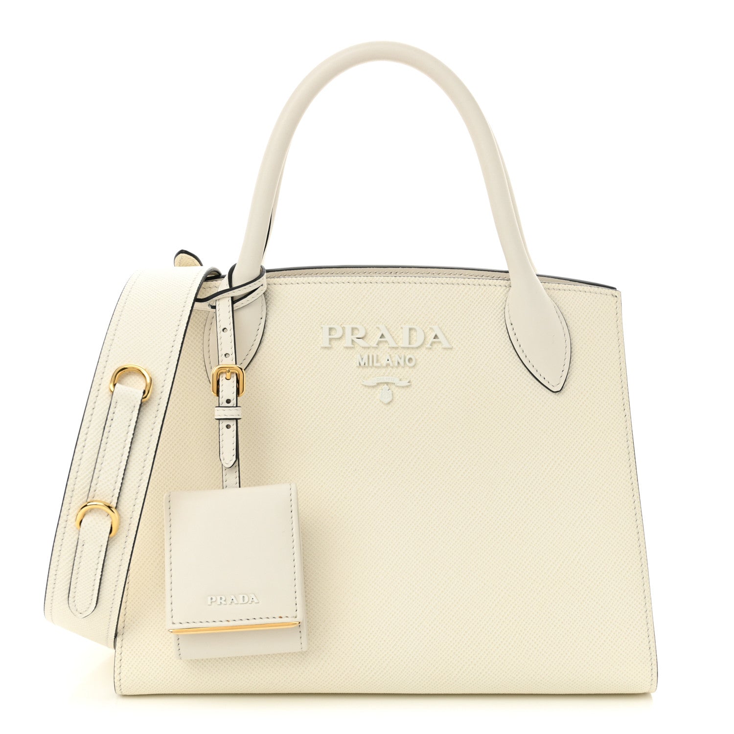 Saffiano Cuir Calfskin Small Monochrome Top Handle Tote White