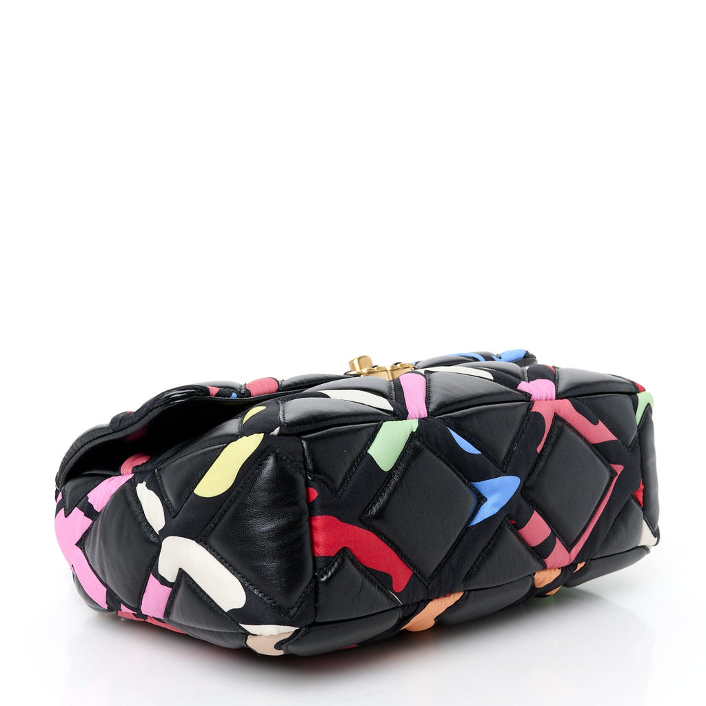 Lambskin Printed Fabric Medium Chanel 19 Flap Black Multicolor