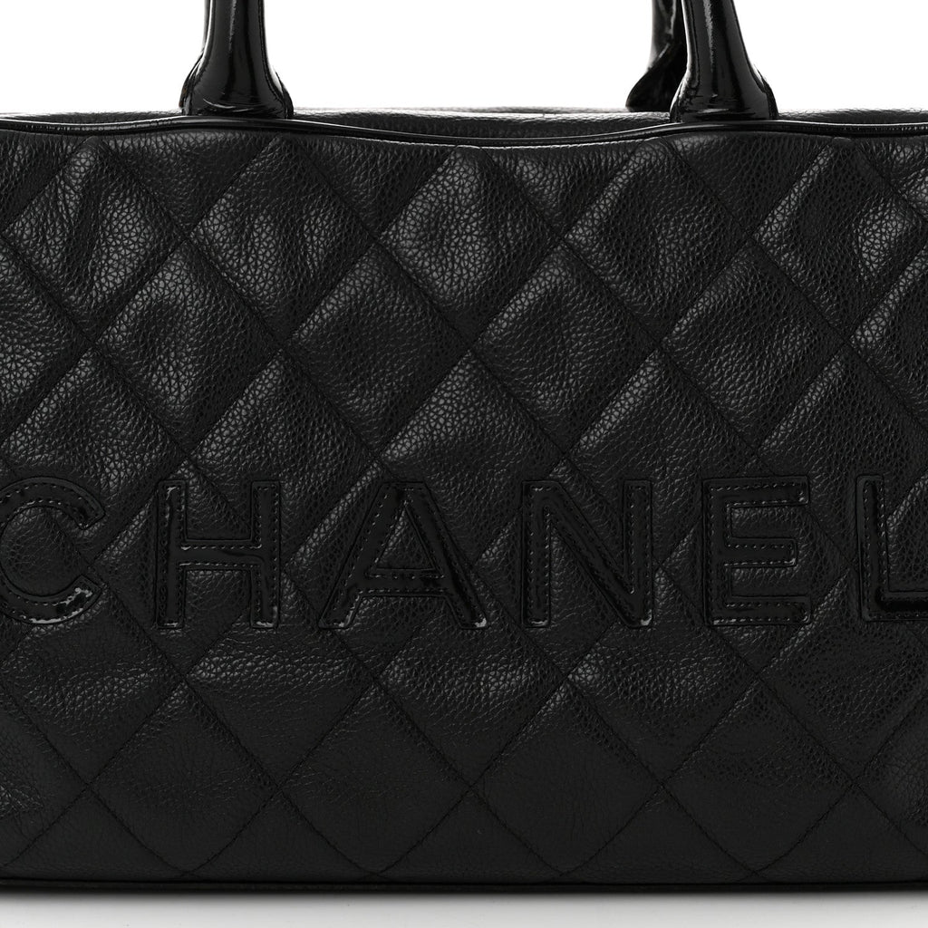 Caviar Patent Quilted Large Bowler Black
