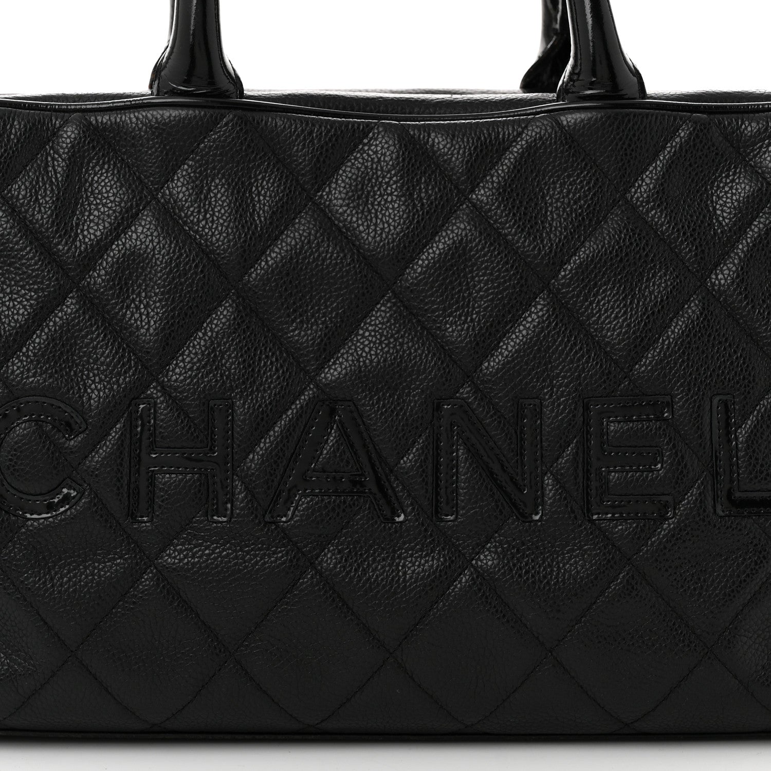 Caviar Patent Quilted Large Bowler Black