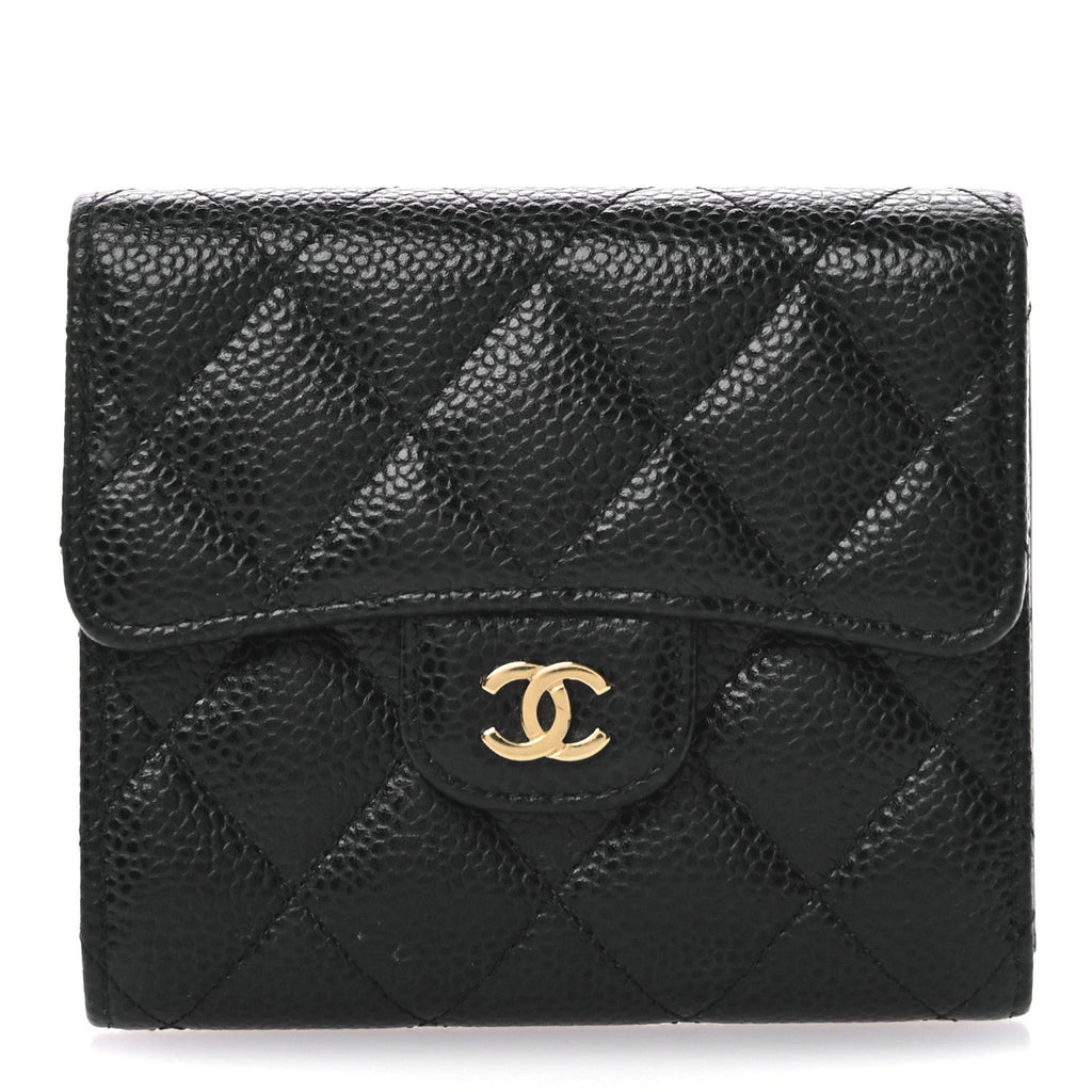 Caviar Quilted Compact Flap Wallet Black