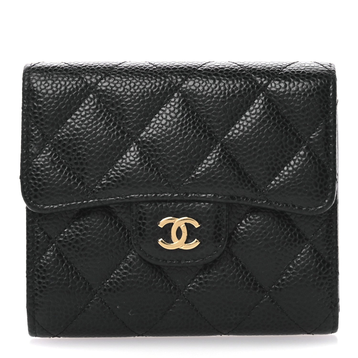 Caviar Quilted Compact Flap Wallet Black