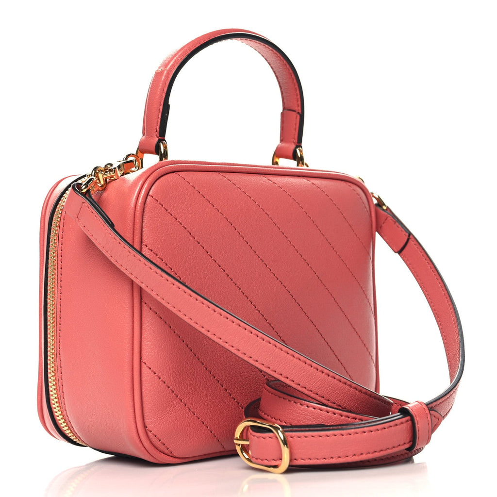 Sakai Be Green Calfskin Diagonal Stitched Blondie Top Handle Bag Pink